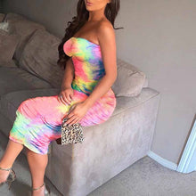 Load image into Gallery viewer, Colorful Pleated Long Sleeveless Strapless Dress
