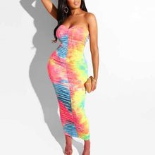 Load image into Gallery viewer, Colorful Pleated Long Sleeveless Strapless Dress
