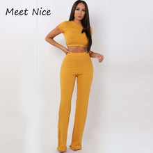 Load image into Gallery viewer, Two Piece Set Women Ribbed O Neck Crop Top and Long Pants Set
