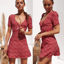 Load image into Gallery viewer, Women’s Short Sleeve Wrap Floral Mini Dress
