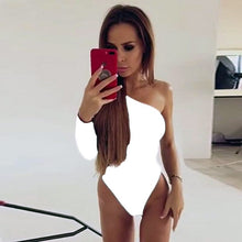 Load image into Gallery viewer, Black One Shoulder Basic Bodysuit Rib Knit
