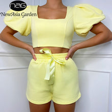 Load image into Gallery viewer, Square Collar Short Puff Sleeve Crop Top &amp; Shorts
