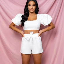 Load image into Gallery viewer, Square Collar Short Puff Sleeve Crop Top &amp; Shorts
