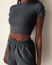 Load image into Gallery viewer, O-Neck Casual Crop Top &amp; Loose Shorts
