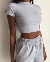 Load image into Gallery viewer, O-Neck Casual Crop Top &amp; Loose Shorts

