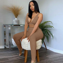Load image into Gallery viewer, Ribbed Women 2 Pieces V Neck Bra Leggings Set
