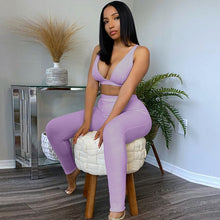Load image into Gallery viewer, Ribbed Women 2 Pieces V Neck Bra Leggings Set
