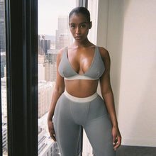 Load image into Gallery viewer, Ribbed Women 2 Pieces V Neck Bra Leggings Set
