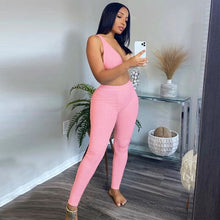 Load image into Gallery viewer, Ribbed Women 2 Pieces V Neck Bra Leggings Set
