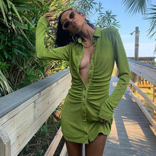 Load image into Gallery viewer, Turn-Down Collar Green Shirt Dress
