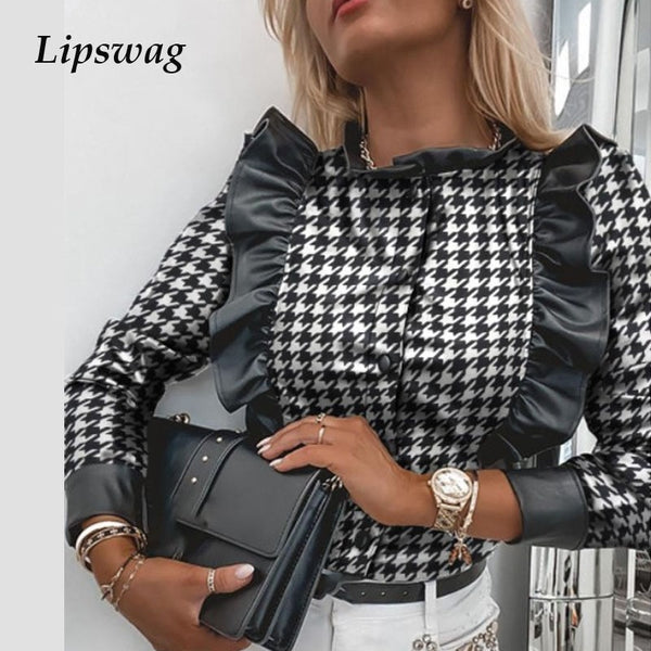 PU Leather Black Shirt Blouse