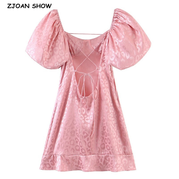 Leopard Pink Satin Mini Dress