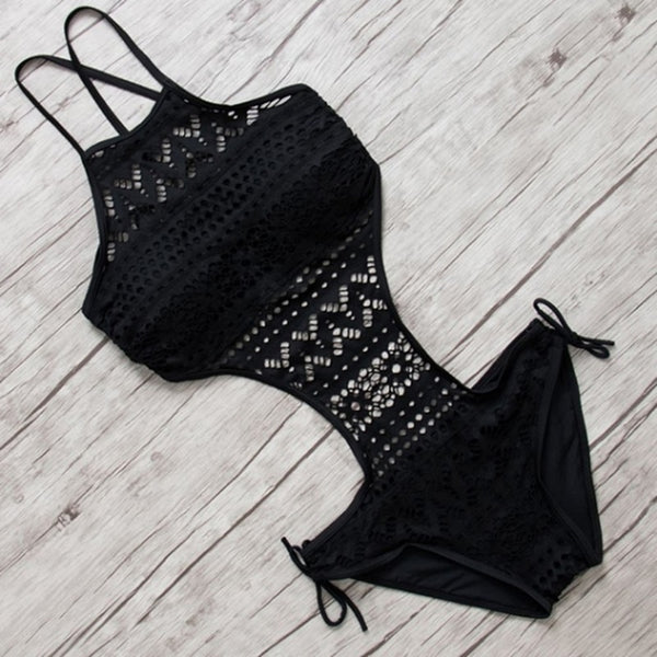 Backless Halter Crochet Swimming Suit