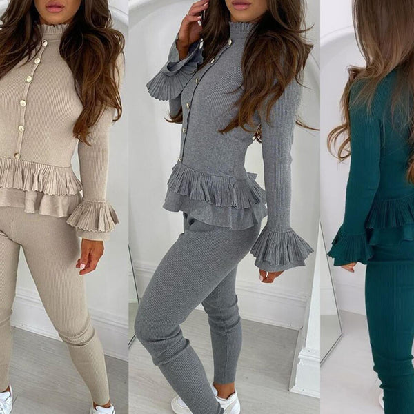 Ruffles Long Sleeve Turtleneck Tops & Leggings