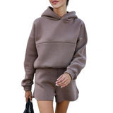 Long Sleeve Hooded Pullover & Loose Shorts Set