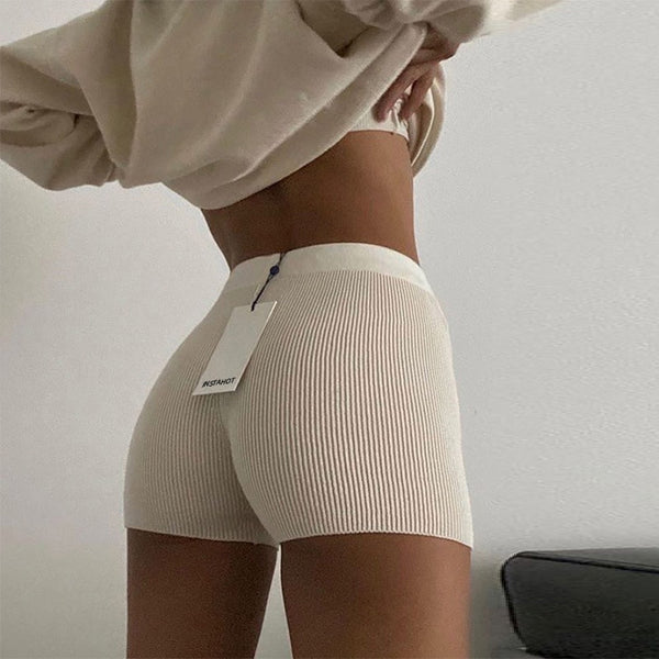 Women Knitted Biker Bodycon Shorts