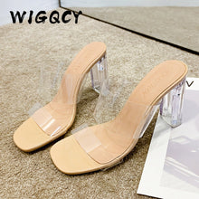 Load image into Gallery viewer, Transparent High Heel square Toe Sandals
