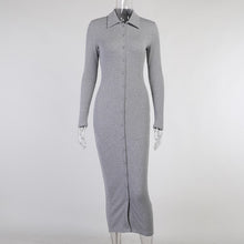 Load image into Gallery viewer, Long Sleeve button Knitted Ankle-Length V-Neck Dress
