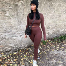 Load image into Gallery viewer, Women’s Two Piece Set Long Sleeve Crop Top with Leggings
