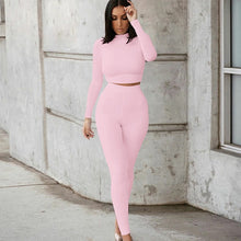 Load image into Gallery viewer, Women’s Two Piece Set Long Sleeve Crop Top with Leggings
