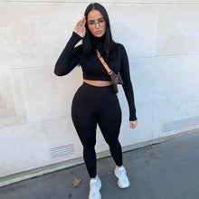 Load image into Gallery viewer, Women’s Two Piece Set Long Sleeve Crop Top with Leggings
