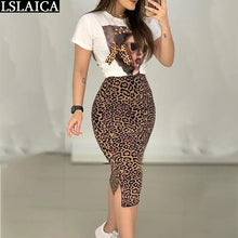 Load image into Gallery viewer, Casual Leopard Print O-Neck T Shirt &amp; Skirt
