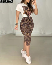 Load image into Gallery viewer, Casual Leopard Print O-Neck T Shirt &amp; Skirt
