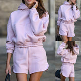 Long Sleeve Hooded Pullover & Loose Shorts Set