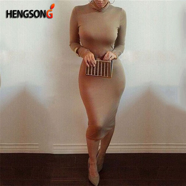 Bandage Turtleneck Slim Long Sleeve Bodycon Dress